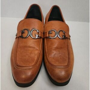 GUESS Mens Loafers Size 9 Brown Leather Double G Buckle Slip On Dress Shoes